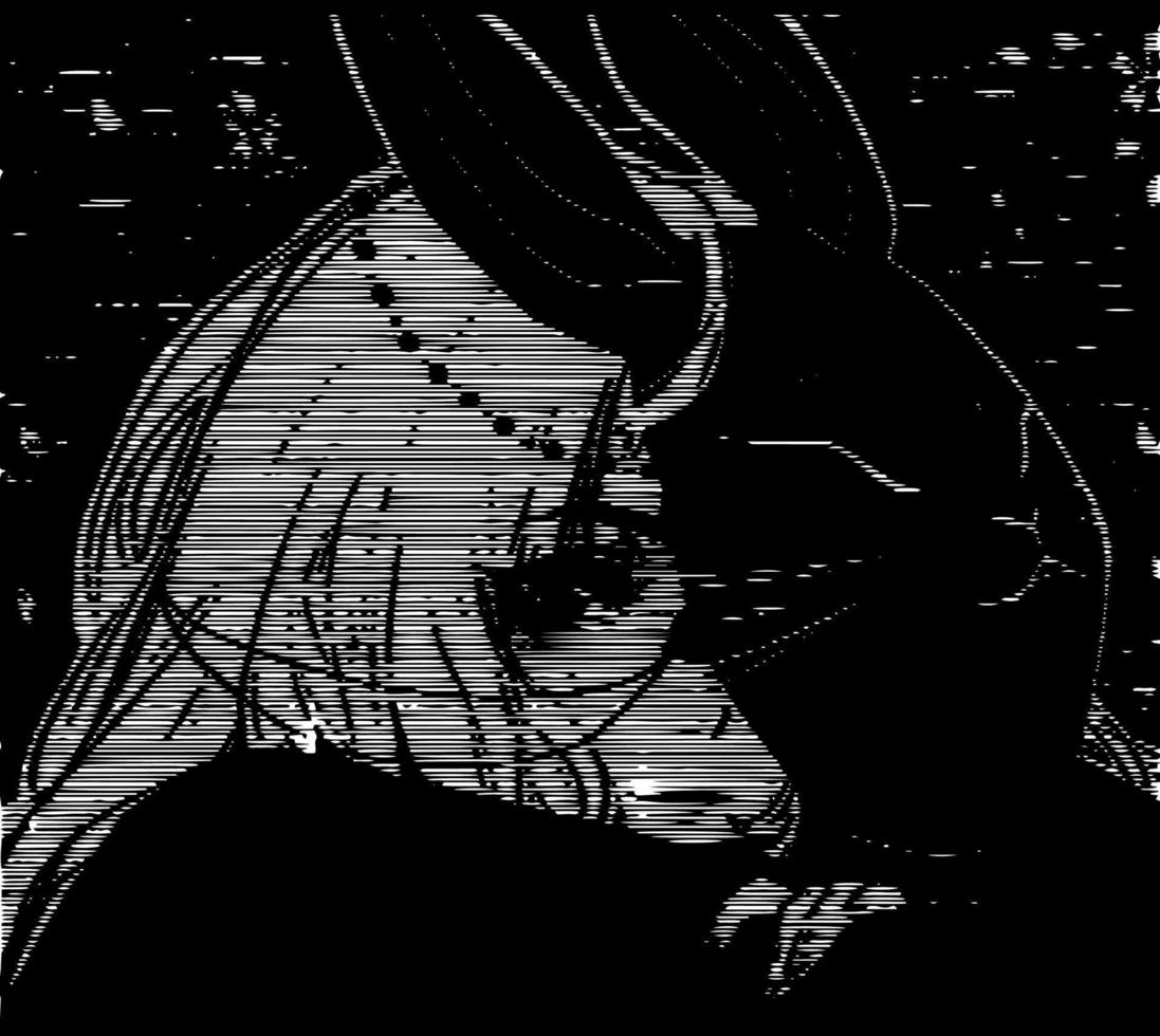 menina anime triste em uma máscara de lebre. ilustração preto e branco.  19054992 Vetor no Vecteezy